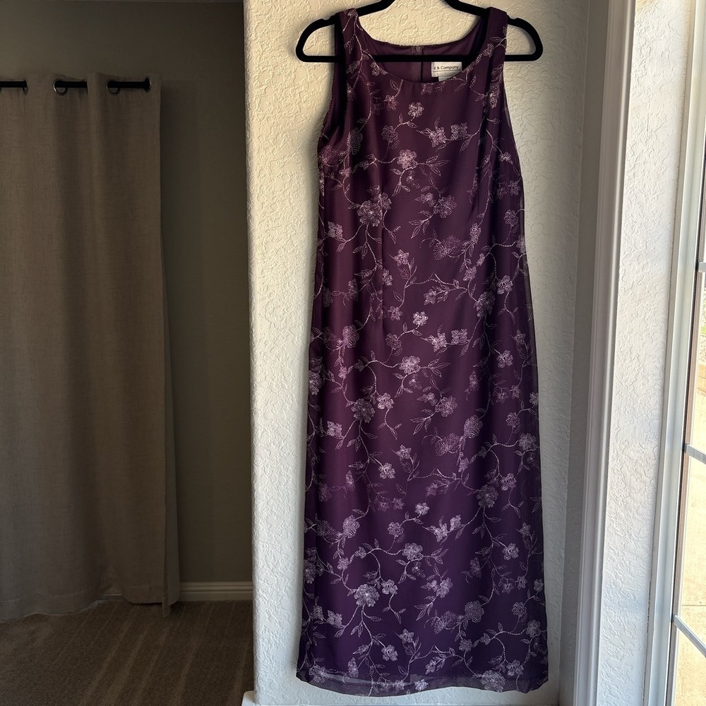 Women 6 Dress Maxi Y2K Floral Purple Sleeveless Chiffon Casual 90s Round Neck